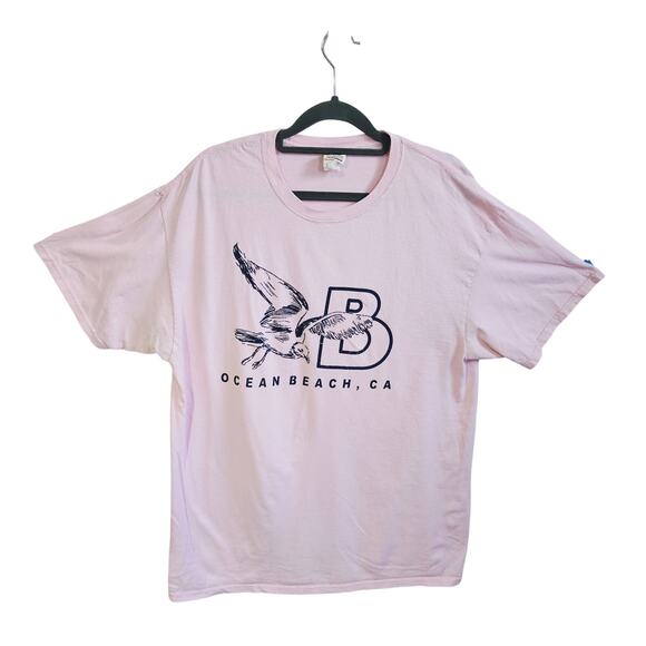 Ocean Beach California Destination Tee Shirt Light Pink Seagull Cotton Size L - Picture 1 of 4